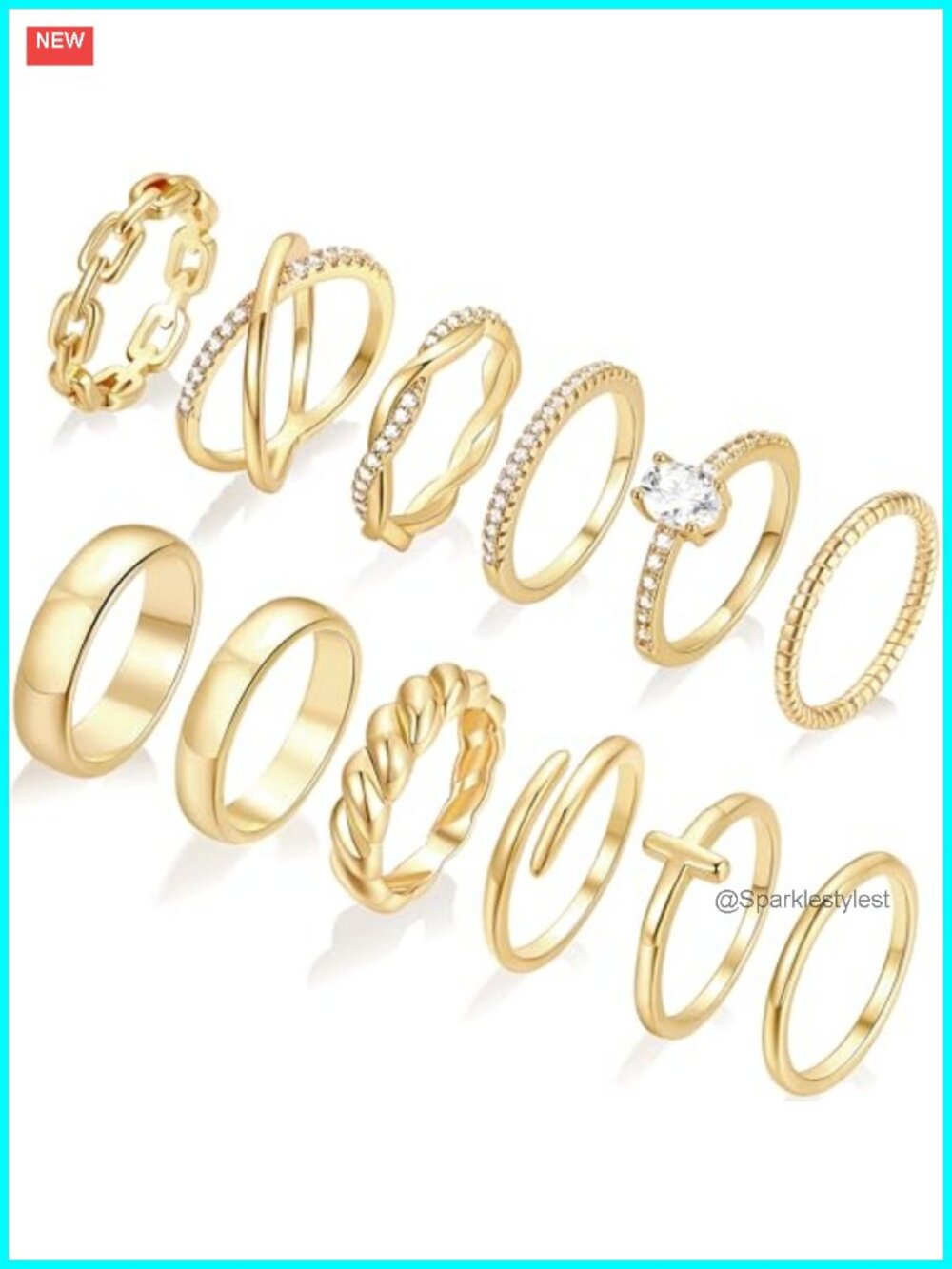 12 Pc 14K Gold Plated Stacking Rings Set Eternity Band